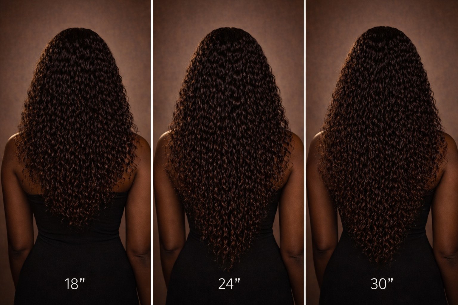 Hair length comparison — 18 inch, 24 inch, 30 inch — Croziér